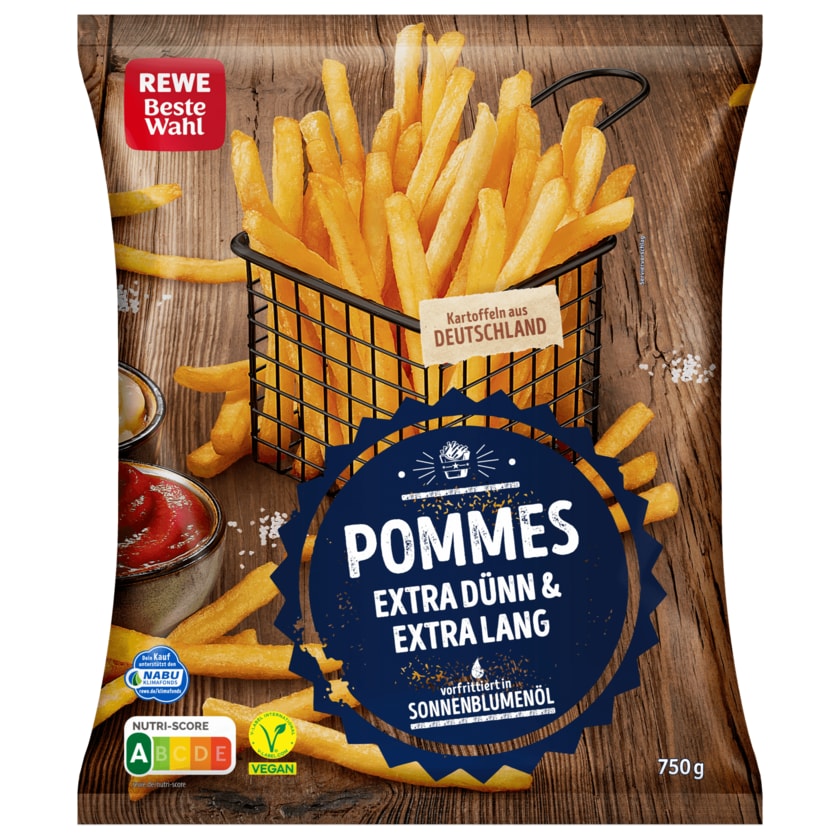 REWE Beste Wahl Pommes Extra Dünn & Extra Lang vegan 750g